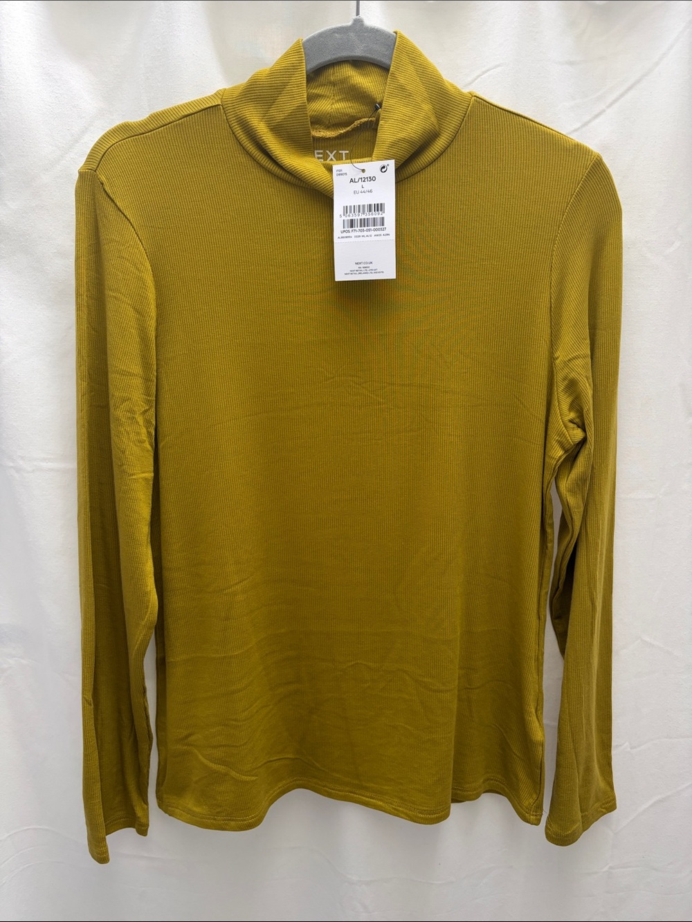 next Yellow Green Long-Sleeve Mock Neck Ribbed Top
